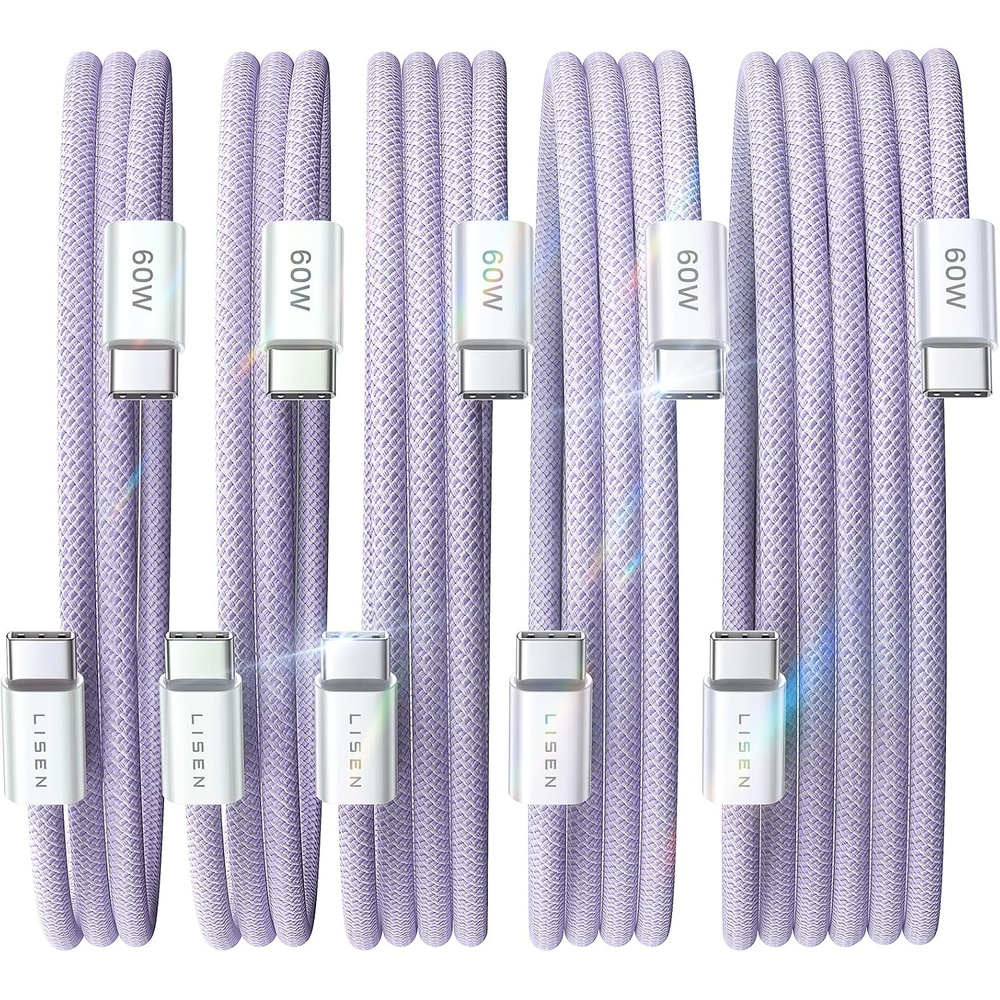 image:imageLISEN for iPhone 16 15 USB C to USB C Fast Charging 60W USB C Cable Type C Fast Charging Cable for iPhone 16 15Samsung Galaxy S25 Ultra Plus S24 S23 iPad Pro 13 129inch iPad Air 5White 3Pack 6FTPurple