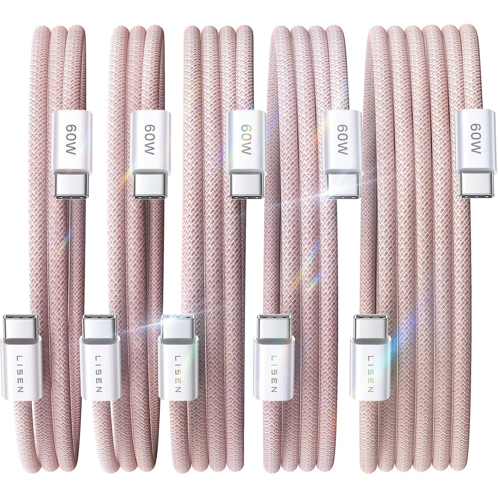 image:imageLISEN for iPhone 16 15 USB C to USB C Fast Charging 60W USB C Cable Type C Fast Charging Cable for iPhone 16 15Samsung Galaxy S25 Ultra Plus S24 S23 iPad Pro 13 129inch iPad Air 5White 3Pack 6FTPink