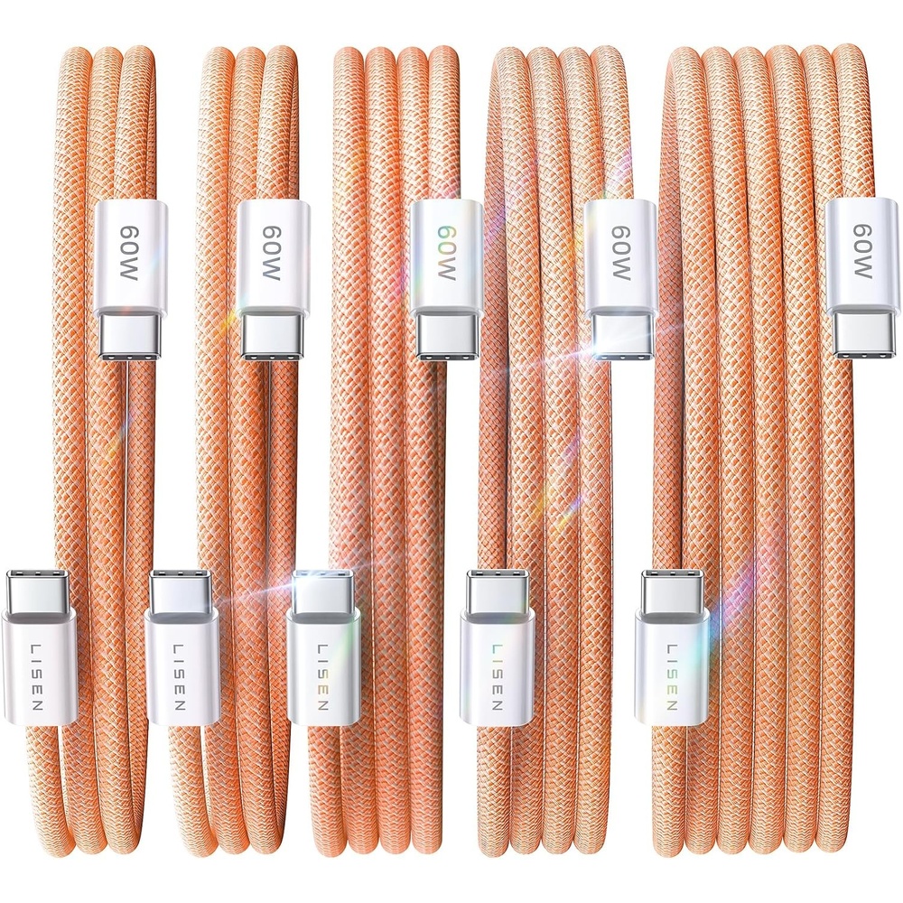 image:imageLISEN for iPhone 16 15 USB C to USB C Fast Charging 60W USB C Cable Type C Fast Charging Cable for iPhone 16 15Samsung Galaxy S25 Ultra Plus S24 S23 iPad Pro 13 129inch iPad Air 5White 3Pack 6FTOrange