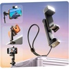 Airplane Travel Essentials (LED) Phone Stand Holder 2026 Small Phone Tripod Mount with Light | 360°180° Tilt Adjustable Smartphone Clamp Holder with Cold Shoe and 1/4″ Screw Mount for iPhone & Android(Black)