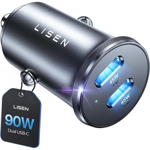 LISEN 90W Car Charger USB C Fast Charge,USB C Car Charger for iPhone 17 Pro(Black)