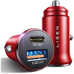 LISEN Car Charger USB C, 69W Cigarette Lighter USB Charger Adapter, 2 Pack(Red)