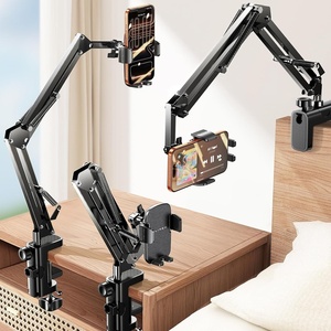 LISEN Cell Phone Holder for Bed Desk, Overhead Phone Mount iPhone Recording(Black)