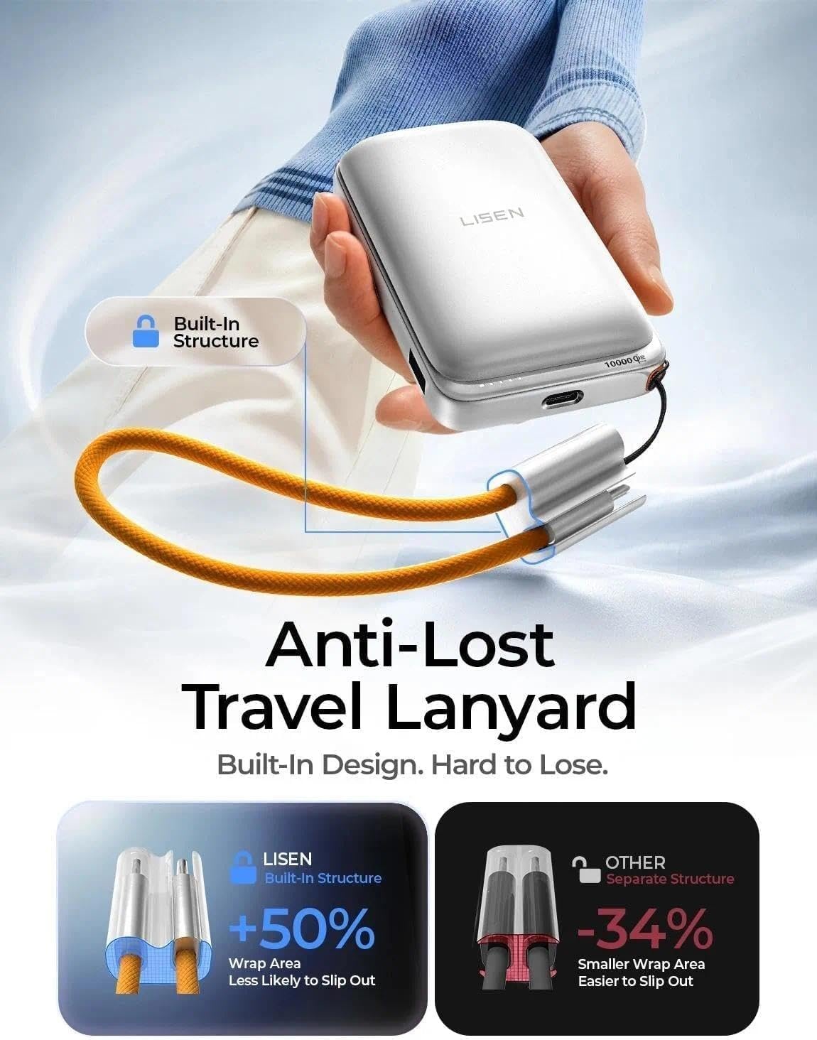 image:imageLISEN Magnetic Portable Charger Power Bank for iPhone 10000mAhCeramic White