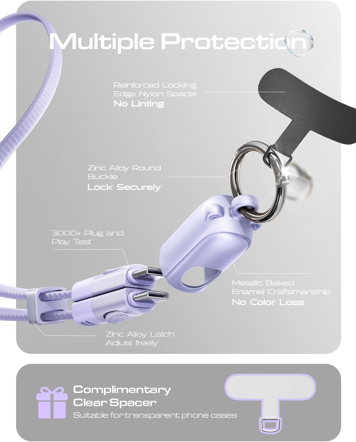 image:imageLISEN Teacher Lanyard 60W USB C Cable Phone Wrist Strap Anti Theft Phone Strap Phone Charm with 2 Pack Tether Tab Wrist Lanyard for Women and Men Teacher Purple Phone LanyardPurple