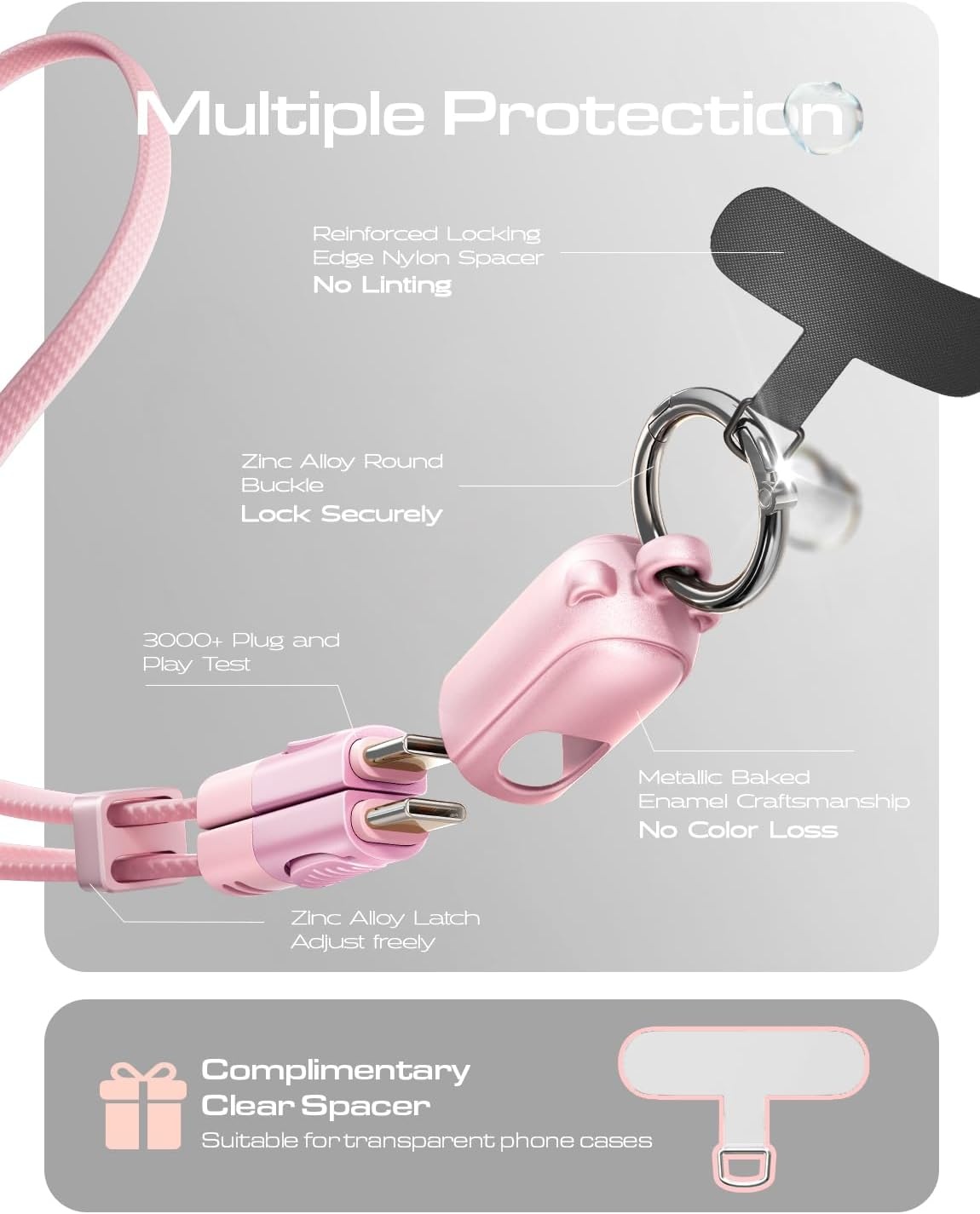 image:imageLISEN Teacher Lanyard 60W USB C Cable Phone Wrist Strap Anti Theft Phone Strap Phone Charm with 2 Pack Tether Tab Wrist Lanyard for Women and Men Teacher Purple Phone LanyardPink