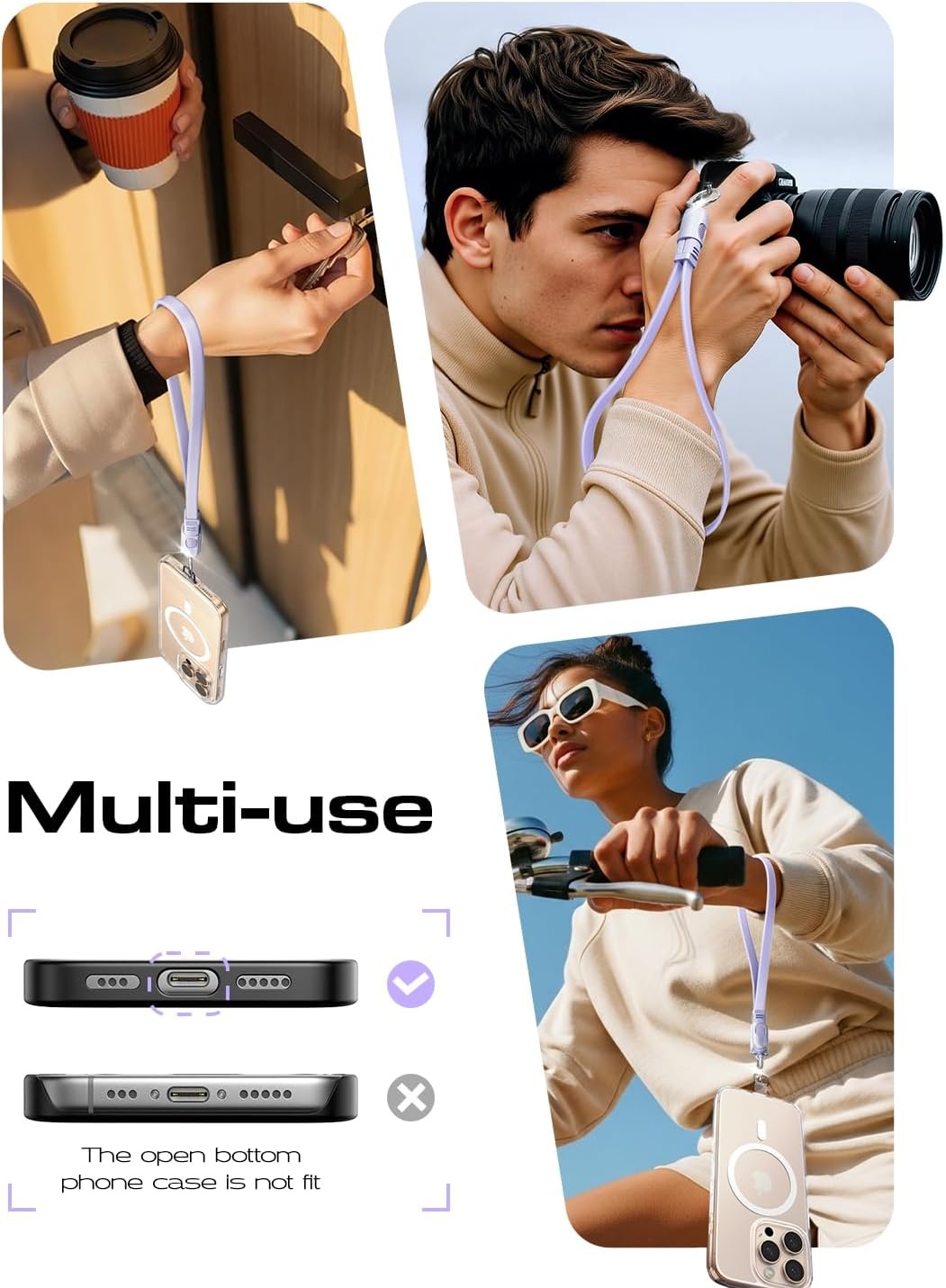 image:imageLISEN Teacher Lanyard 60W USB C Cable Phone Wrist Strap Anti Theft Phone Strap Phone Charm with 2 Pack Tether Tab Wrist Lanyard for Women and Men Teacher Purple Phone LanyardPurple