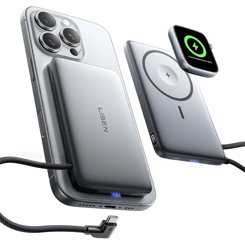image:imageLISEN Qi2 15W Ultra Slim MagSafe Battery Pack5000mAh Fast Charging MagSafe Power Bank Slim WirelessSlim Magnetic Portable ChargerMagnetic Power Bank for iPhone Air17161512 SeriesPinkGray