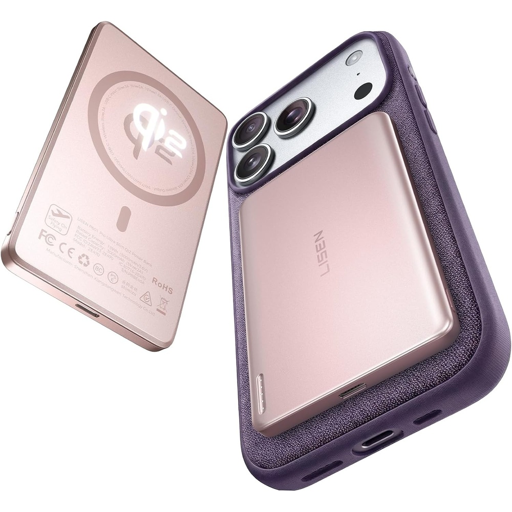 image:imageLISEN Qi2 15W Ultra Slim MagSafe Battery Pack5000mAh Fast Charging MagSafe Power Bank Slim WirelessSlim Magnetic Portable ChargerMagnetic Power Bank for iPhone Air17161512 SeriesPinkPink