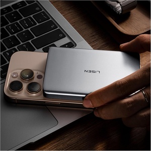 LISEN Qi2 15W Ultra Slim MagSafe Battery Pack,5000mAh Fast Charging MagSafe Power Bank Slim Wireless,Slim Magnetic Portable Charger,Magnetic Power Bank for iPhone Air/17/16/15-12 Series，Pink(Glacier Gray)