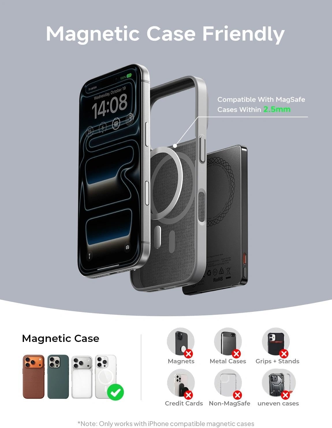image:imageLISEN 02 Ultra Slim Power Bank 5000mAh USB C Builtin Cable ChargerBlack