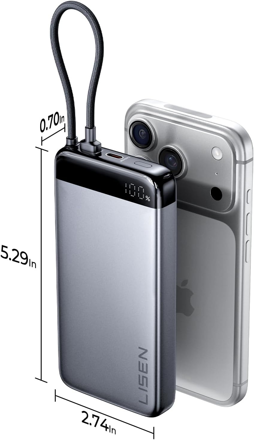 image:imageLISEN CCC Certified Metal Alloy 05 Ultra Slim 10000mAh Power Bank 3C TSA Approved Airplane Travel Essentials Portable Charger USBC Fast Charging for iPhone 17 Air 16 15 Pro Samsung Galaxy S26Silver