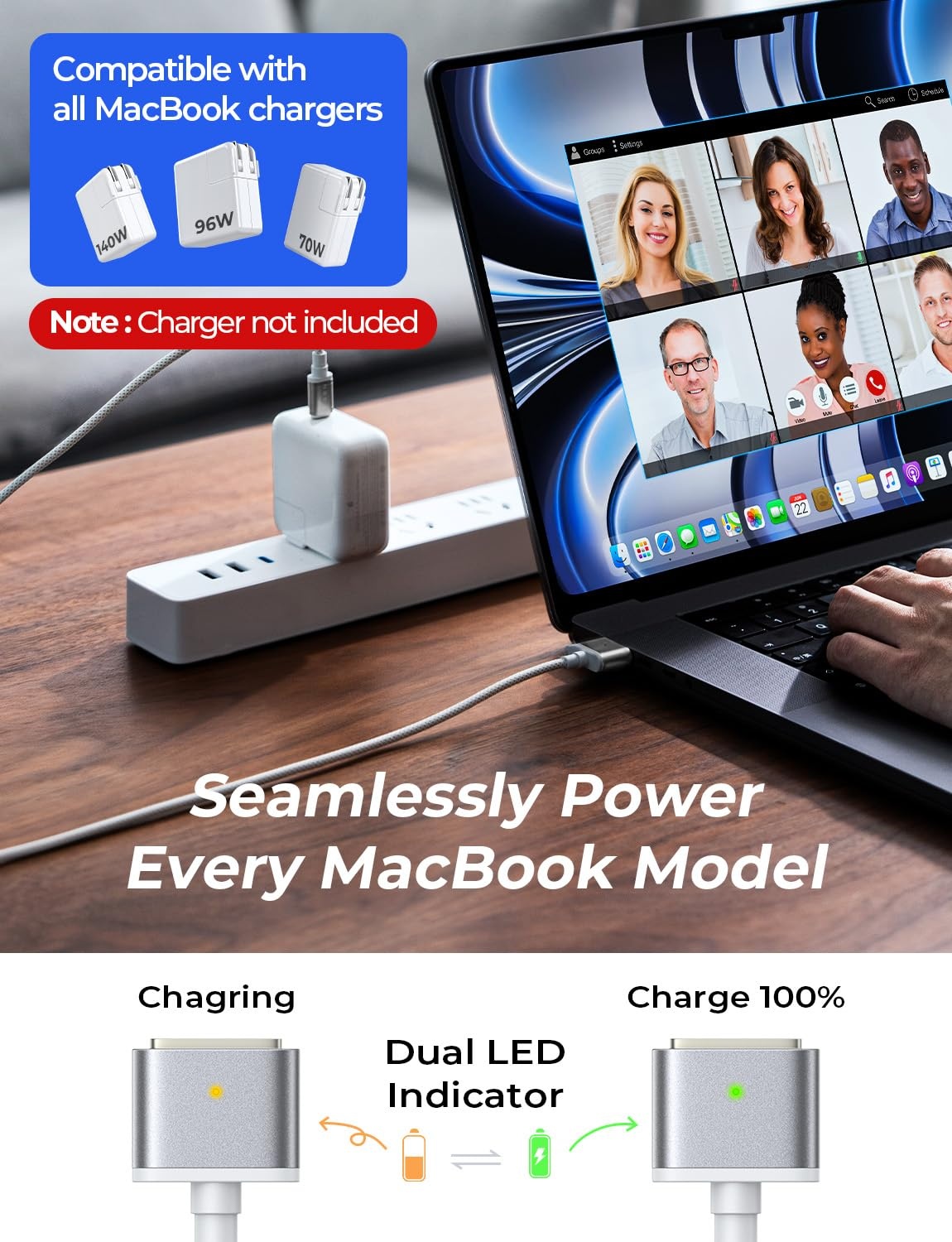 image:imageLISEN MacBook Charger USBC to Magnetic 3 Cable 66FT for M4M3M2 MacBook Pro Air M5 Charger 140W Magnetic Safe 3 Cable Computer Laptop Cord for Pro 1614 20262021 Air 1513 20262022Grey