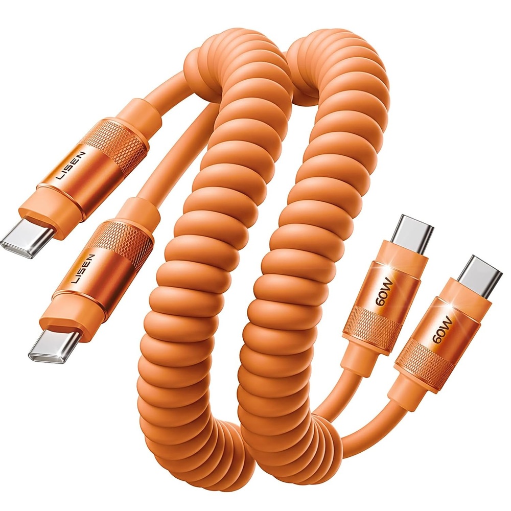 image:imageLISEN Coiled USB C to USB C Cable 2 Pack 60W Fast Charging CordOrange