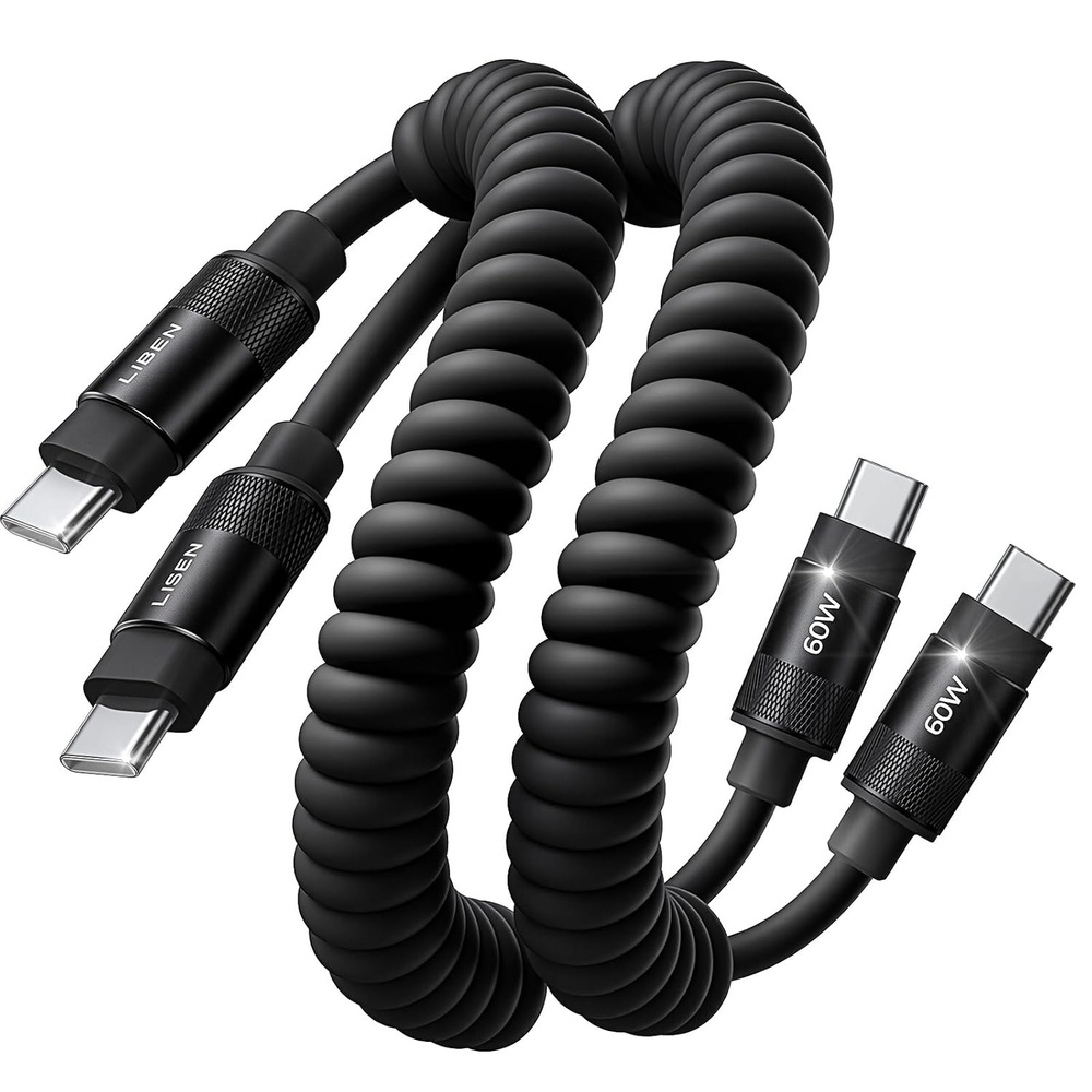 image:imageLISEN Coiled USB C to USB C Cable 2 Pack 60W Fast Charging CordSpace Black