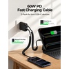 LISEN Coiled USB C to USB C Cable 2 Pack 60W Fast Charging Cord(Space Black)