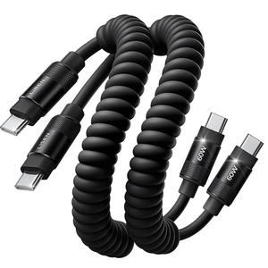 LISEN Coiled USB C to USB C Cable 2 Pack 60W Fast Charging Cord(Space Black)