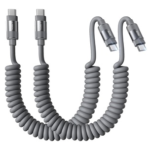 LISEN Coiled USB C to USB C Cable 2 Pack 60W Fast Charging Cord(Space Gray)