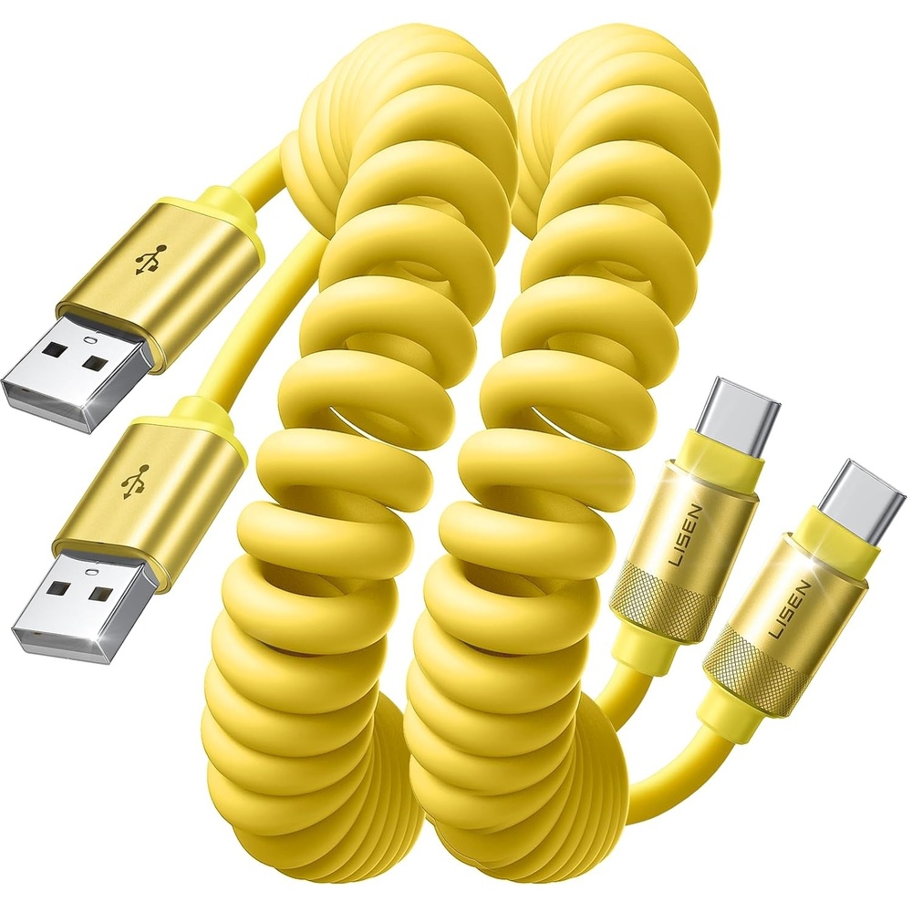 image:imageLISEN Coiled USB C Cable 2 Pack for Android Auto amp CarPlay Cable Short USB A to USB C Cable Compatible with iPhone 171615 Samsung Galaxy S25S24S23 A15A14 Google Pixel 98 Green 4FTYellow