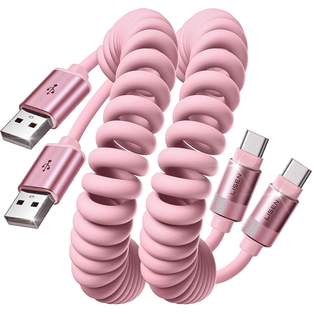 image:imageLISEN Coiled USB C Cable 2 Pack for Android Auto amp CarPlay Cable Short USB A to USB C Cable Compatible with iPhone 171615 Samsung Galaxy S25S24S23 A15A14 Google Pixel 98 Green 4FTPink