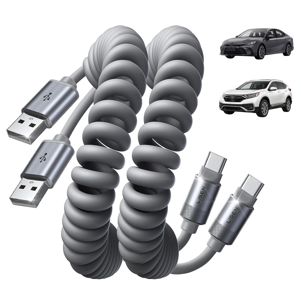 image:imageLISEN Coiled USB C Cable 2 Pack for Android Auto amp CarPlay Cable Short USB A to USB C Cable Compatible with iPhone 171615 Samsung Galaxy S25S24S23 A15A14 Google Pixel 98 Green 4FTSpace Gray