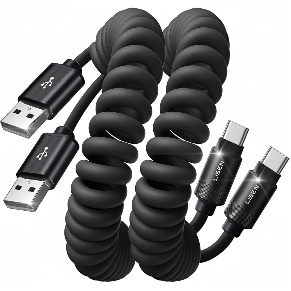 image:imageLISEN Coiled USB C Cable 2 Pack for Android Auto amp CarPlay Cable Short USB A to USB C Cable Compatible with iPhone 171615 Samsung Galaxy S25S24S23 A15A14 Google Pixel 98 Green 4FTSpace Black