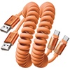 LISEN Coiled USB C Cable, 2 Pack for Android Auto & CarPlay Cable, Short USB A to USB C Cable Compatible with iPhone 17/16/15, Samsung Galaxy S25/S24/S23 A15/A14, Google Pixel 9/8, Green 4FT(Orange)