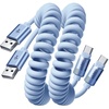 LISEN Coiled USB C Cable, 2 Pack for Android Auto & CarPlay Cable, Short USB A to USB C Cable Compatible with iPhone 17/16/15, Samsung Galaxy S25/S24/S23 A15/A14, Google Pixel 9/8, Green 4FT(Blue)