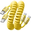 LISEN Coiled USB C Cable, 2 Pack for Android Auto & CarPlay Cable, Short USB A to USB C Cable Compatible with iPhone 17/16/15, Samsung Galaxy S25/S24/S23 A15/A14, Google Pixel 9/8, Green 4FT(Yellow)