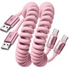 LISEN Coiled USB C Cable, 2 Pack for Android Auto & CarPlay Cable, Short USB A to USB C Cable Compatible with iPhone 17/16/15, Samsung Galaxy S25/S24/S23 A15/A14, Google Pixel 9/8, Green 4FT(Pink)