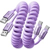LISEN Coiled USB C Cable, 2 Pack for Android Auto & CarPlay Cable, Short USB A to USB C Cable Compatible with iPhone 17/16/15, Samsung Galaxy S25/S24/S23 A15/A14, Google Pixel 9/8, Green 4FT(Purple)
