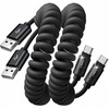 LISEN Coiled USB C Cable, 2 Pack for Android Auto & CarPlay Cable, Short USB A to USB C Cable Compatible with iPhone 17/16/15, Samsung Galaxy S25/S24/S23 A15/A14, Google Pixel 9/8, Green 4FT(Space Black)