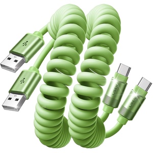 LISEN Coiled USB C Cable, 2 Pack for Android Auto & CarPlay Cable, Short USB A to USB C Cable Compatible with iPhone 17/16/15, Samsung Galaxy S25/S24/S23 A15/A14, Google Pixel 9/8, Green 4FT(Green)
