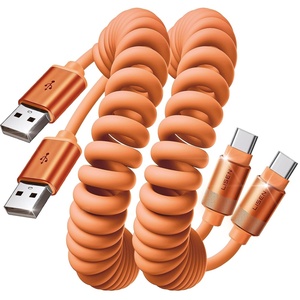 LISEN Coiled USB C Cable, 2 Pack for Android Auto & CarPlay Cable, Short USB A to USB C Cable Compatible with iPhone 17/16/15, Samsung Galaxy S25/S24/S23 A15/A14, Google Pixel 9/8, Green 4FT(Orange)