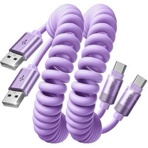 LISEN Coiled USB C Cable, 2 Pack for Android Auto & CarPlay Cable, Short USB A to USB C Cable Compatible with iPhone 17/16/15, Samsung Galaxy S25/S24/S23 A15/A14, Google Pixel 9/8, Green 4FT(Purple)