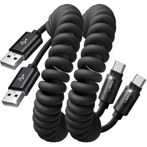 LISEN Coiled USB C Cable, 2 Pack for Android Auto & CarPlay Cable, Short USB A to USB C Cable Compatible with iPhone 17/16/15, Samsung Galaxy S25/S24/S23 A15/A14, Google Pixel 9/8, Green 4FT(Space Black)