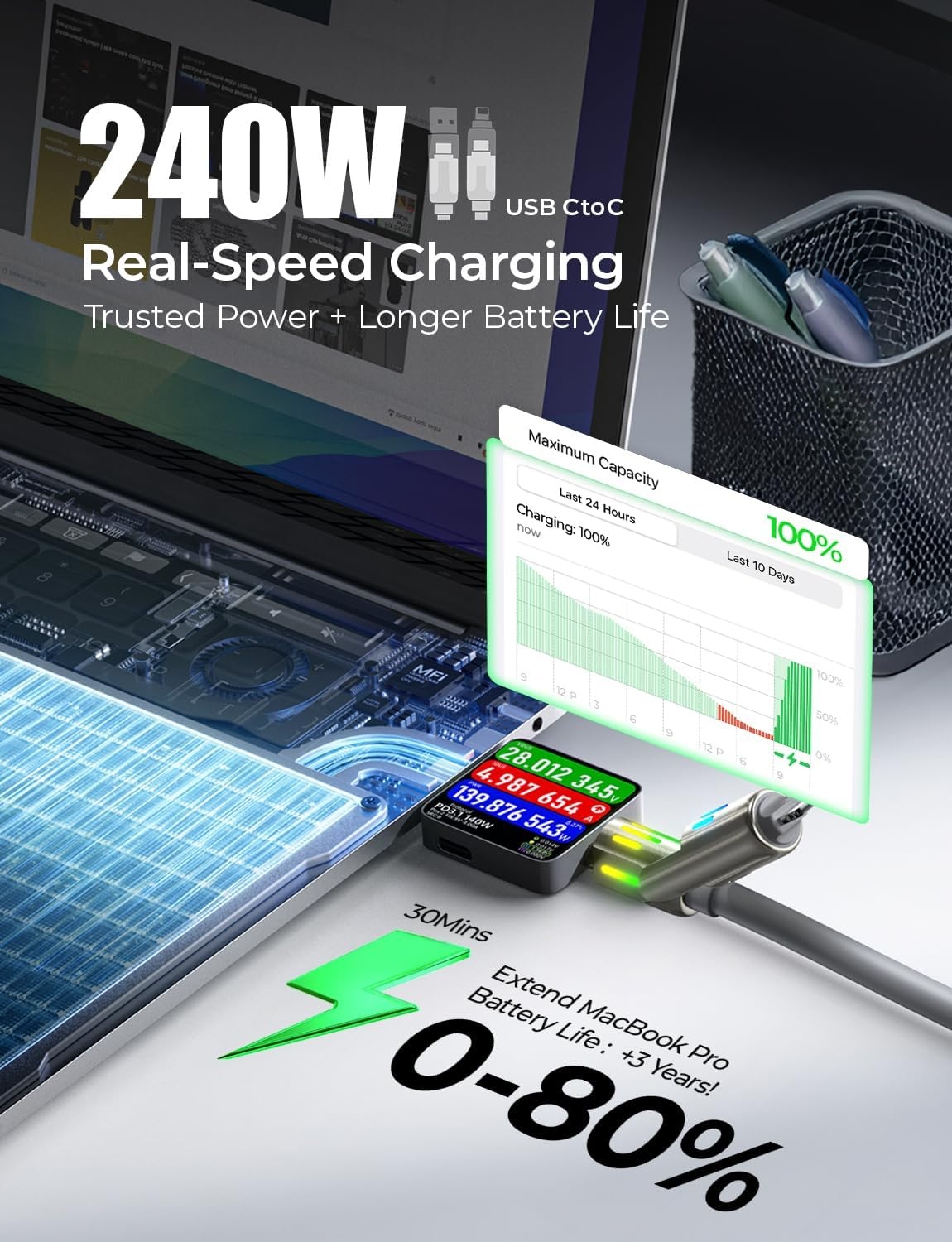 image:imageLISEN 10 FT USB C Cable Fast Charging 240W 4 in 1 Charging Cable Chubby Type CA to CLightning Cable with Light for iPhone 16 15 14 ProMacBookiPadSamsungSwitch Multi Chargers for All DevicesGrey