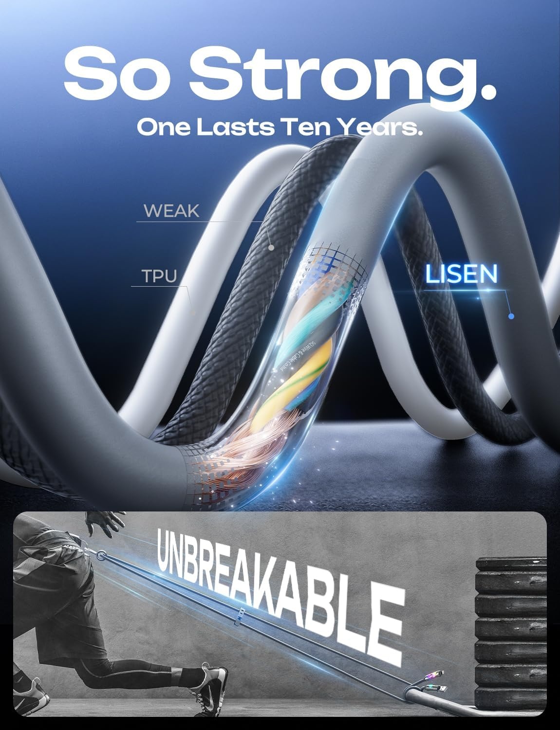 image:imageLISEN 10 FT USB C Cable Fast Charging 240W 4 in 1 Charging Cable Chubby Type CA to CLightning Cable with Light for iPhone 16 15 14 ProMacBookiPadSamsungSwitch Multi Chargers for All DevicesGrey