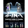 LISEN 10 FT USB C Cable Fast Charging, 240W 4 in 1 Charging Cable, Chubby Type C/A to C/Lightning Cable with Light for iPhone 16 15 14 Pro/MacBook/iPad/Samsung/Switch, Multi Chargers for All Devices(Sky Blue)