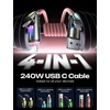 LISEN 10 FT USB C Cable Fast Charging, 240W 4 in 1 Charging Cable, Chubby Type C/A to C/Lightning Cable with Light for iPhone 16 15 14 Pro/MacBook/iPad/Samsung/Switch, Multi Chargers for All Devices(Pink)
