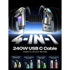 LISEN 10 FT USB C Cable Fast Charging, 240W 4 in 1 Charging Cable, Chubby Type C/A to C/Lightning Cable with Light for iPhone 16 15 14 Pro/MacBook/iPad/Samsung/Switch, Multi Chargers for All Devices(Black)