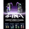 LISEN 10 FT USB C Cable Fast Charging, 240W 4 in 1 Charging Cable, Chubby Type C/A to C/Lightning Cable with Light for iPhone 16 15 14 Pro/MacBook/iPad/Samsung/Switch, Multi Chargers for All Devices(Purple)