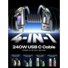 LISEN 10 FT USB C Cable Fast Charging, 240W 4 in 1 Charging Cable, Chubby Type C/A to C/Lightning Cable with Light for iPhone 16 15 14 Pro/MacBook/iPad/Samsung/Switch, Multi Chargers for All Devices(Grey)