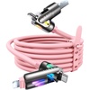 LISEN 10 FT USB C Cable Fast Charging, 240W 4 in 1 Charging Cable, Chubby Type C/A to C/Lightning Cable with Light for iPhone 16 15 14 Pro/MacBook/iPad/Samsung/Switch, Multi Chargers for All Devices(Pink)