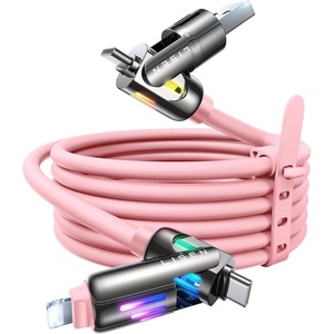LISEN 10 FT USB C Cable Fast Charging, 240W 4 in 1 Charging Cable, Chubby Type C/A to C/Lightning Cable with Light for iPhone 16 15 14 Pro/MacBook/iPad/Samsung/Switch, Multi Chargers for All Devices(Pink)