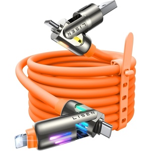 LISEN 10 FT USB C Cable Fast Charging, 240W 4 in 1 Charging Cable, Chubby Type C/A to C/Lightning Cable with Light for iPhone 16 15 14 Pro/MacBook/iPad/Samsung/Switch, Multi Chargers for All Devices(Orange)