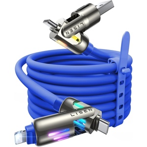 LISEN 10 FT USB C Cable Fast Charging, 240W 4 in 1 Charging Cable, Chubby Type C/A to C/Lightning Cable with Light for iPhone 16 15 14 Pro/MacBook/iPad/Samsung/Switch, Multi Chargers for All Devices(Dark Blue)