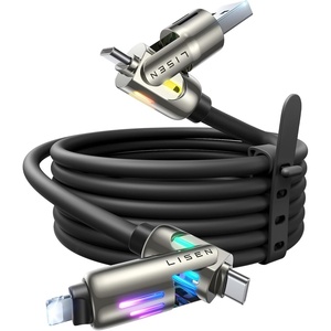 LISEN 10 FT USB C Cable Fast Charging, 240W 4 in 1 Charging Cable, Chubby Type C/A to C/Lightning Cable with Light for iPhone 16 15 14 Pro/MacBook/iPad/Samsung/Switch, Multi Chargers for All Devices(Black)