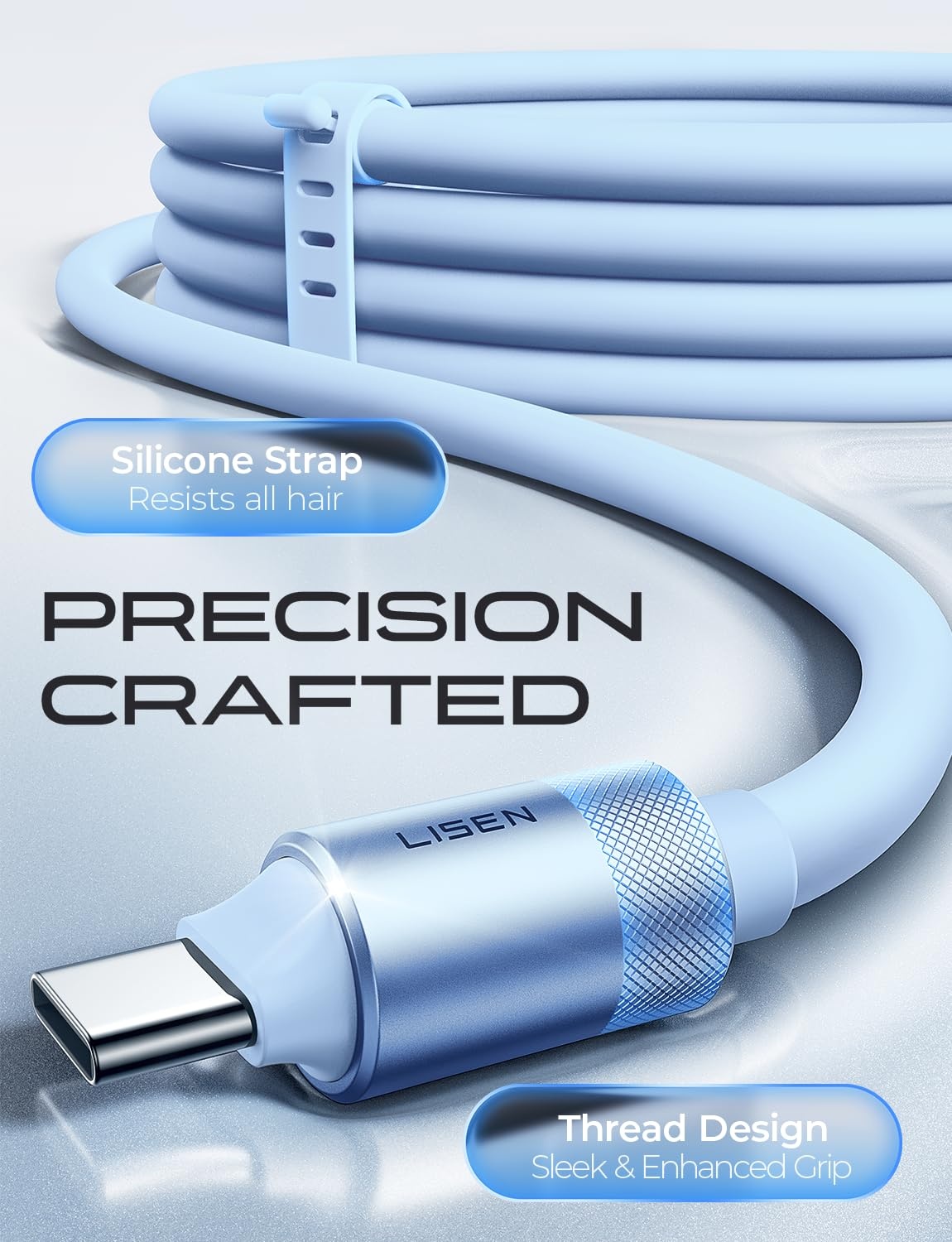 image:imageLISEN 10FT USB C Cable Fast Charging Chubby 240W Cable USB C to USB C Fast Charging Soft Silicone USBC to USBC Parallel Cable for iPhone 17 Pro Max 16 15 Samsung S25 Ultra MacBook Pro Air iPad BlackBlue