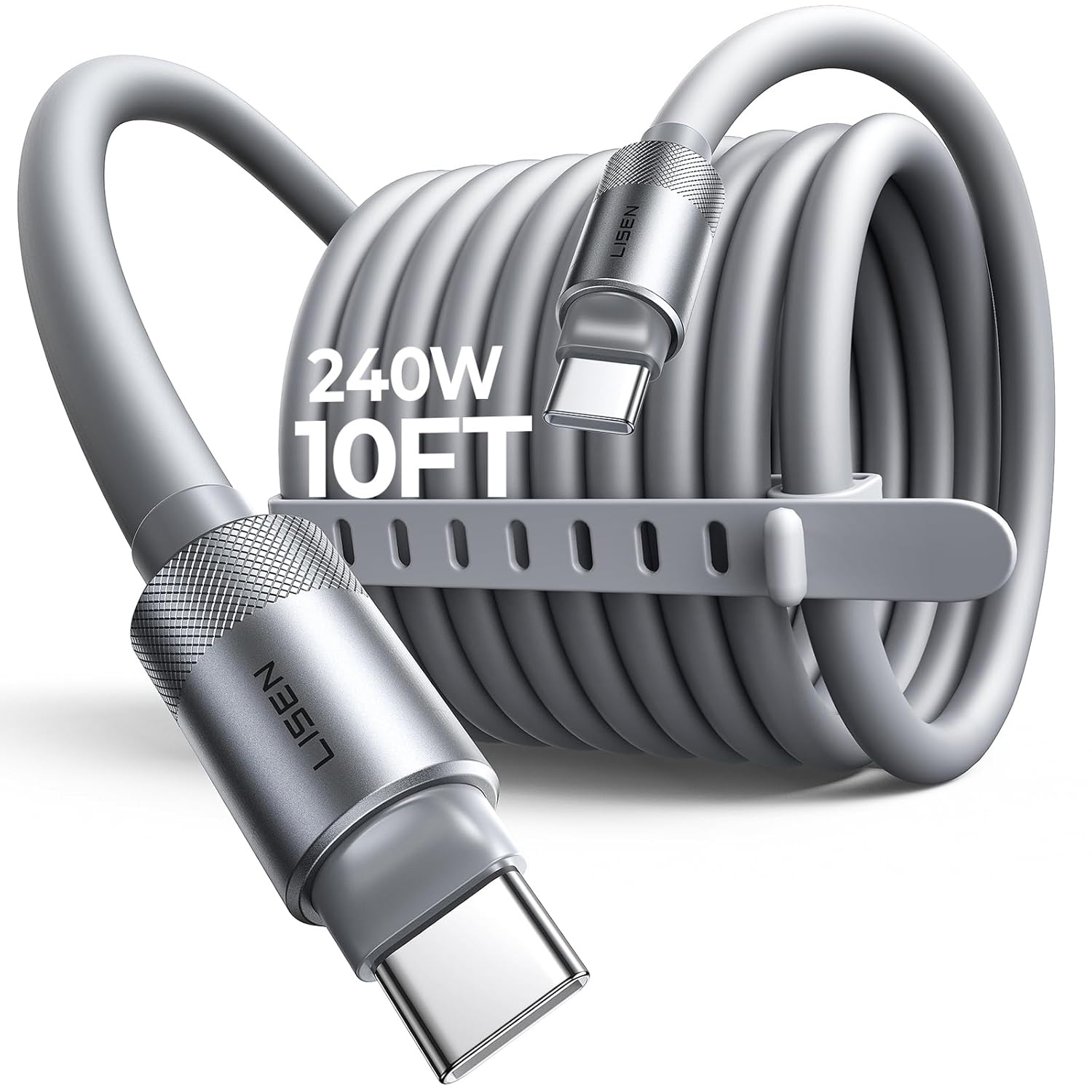 image:imageLISEN 10FT USB C Cable Fast Charging Chubby 240W Cable USB C to USB C Fast Charging Soft Silicone USBC to USBC Parallel Cable for iPhone 17 Pro Max 16 15 Samsung S25 Ultra MacBook Pro Air iPad BlackGrey